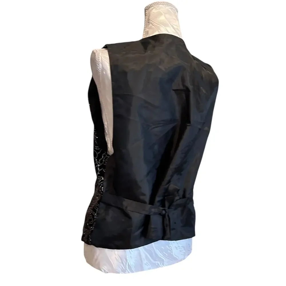 Vintage 80s Black Velvet Rhinestone Studded Vest Old Hollywood Medium
